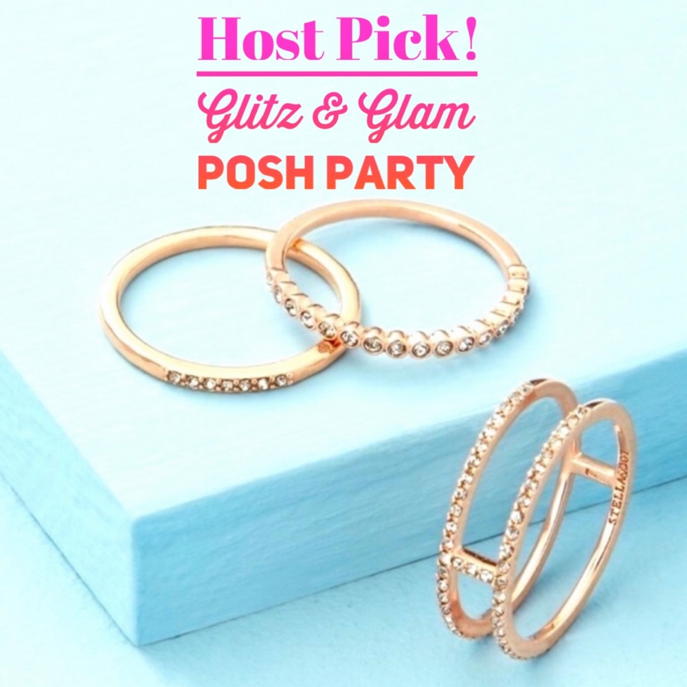 Stella & Dot | ROSEGOLD & Pavé Crystal Set of 3 Imperial Stacking Rings - Picture 1 of 8